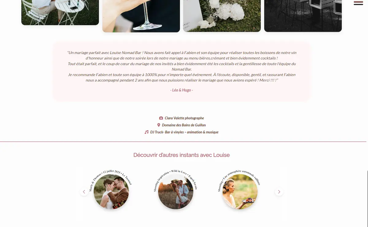 Page événements Louise Nomad Bar